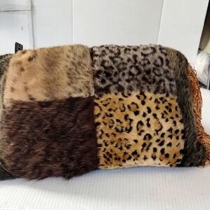 Borgata Faux Fur Animal Print Throw pillow brown 18 x 12 with fringe